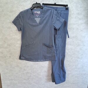 Grey's Anatomy Spandex Stretch Scrub Set Women's XS Gray Professional Medical